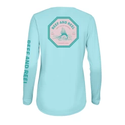 Reef & Reel Women's Retro Sailfish Long Sleeve Performance Shirt -Professional Fishing Equipment Store Aqua Swordfish WomensLSPerformance