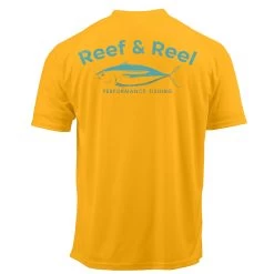Reef & Reel Blue Fish Men's Short Sleeve Performance Fishing Shirt -Professional Fishing Equipment Store BlueFish Orange