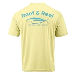 Reef & Reel Blue Fish Men's Short Sleeve Performance Fishing Shirt -Professional Fishing Equipment Store BlueFish PaleYellow