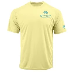Reef & Reel Blue Fish Men's Short Sleeve Performance Fishing Shirt -Professional Fishing Equipment Store BlueFish PaleYellowFront