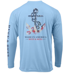 Reef & Reel American Made Men's Long Sleeve Performance Shirt -Professional Fishing Equipment Store Made Blu LS BCK Performance