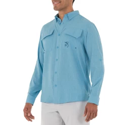 Guy Harvey Men's Long Sleeve Heather Textured Fishing Shirt