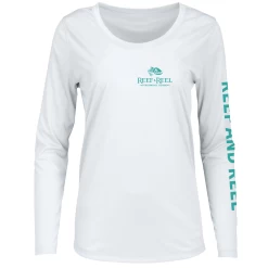 Reef & Reel Women's Retro Sailfish Long Sleeve Performance Shirt -Professional Fishing Equipment Store White Swordfish WomensLS FrontPerformance