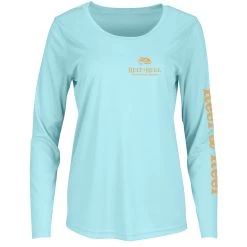 Reef & Reel Women's Long Sleeve Tuna Performance Shirt -Professional Fishing Equipment Store WomensPerformance LS Design aqua frnt