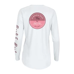 Reef & Reel Women's Palm Tree Performance LS Shirt -Professional Fishing Equipment Store Womens PinkPalm WhiteLongSleevePerformance